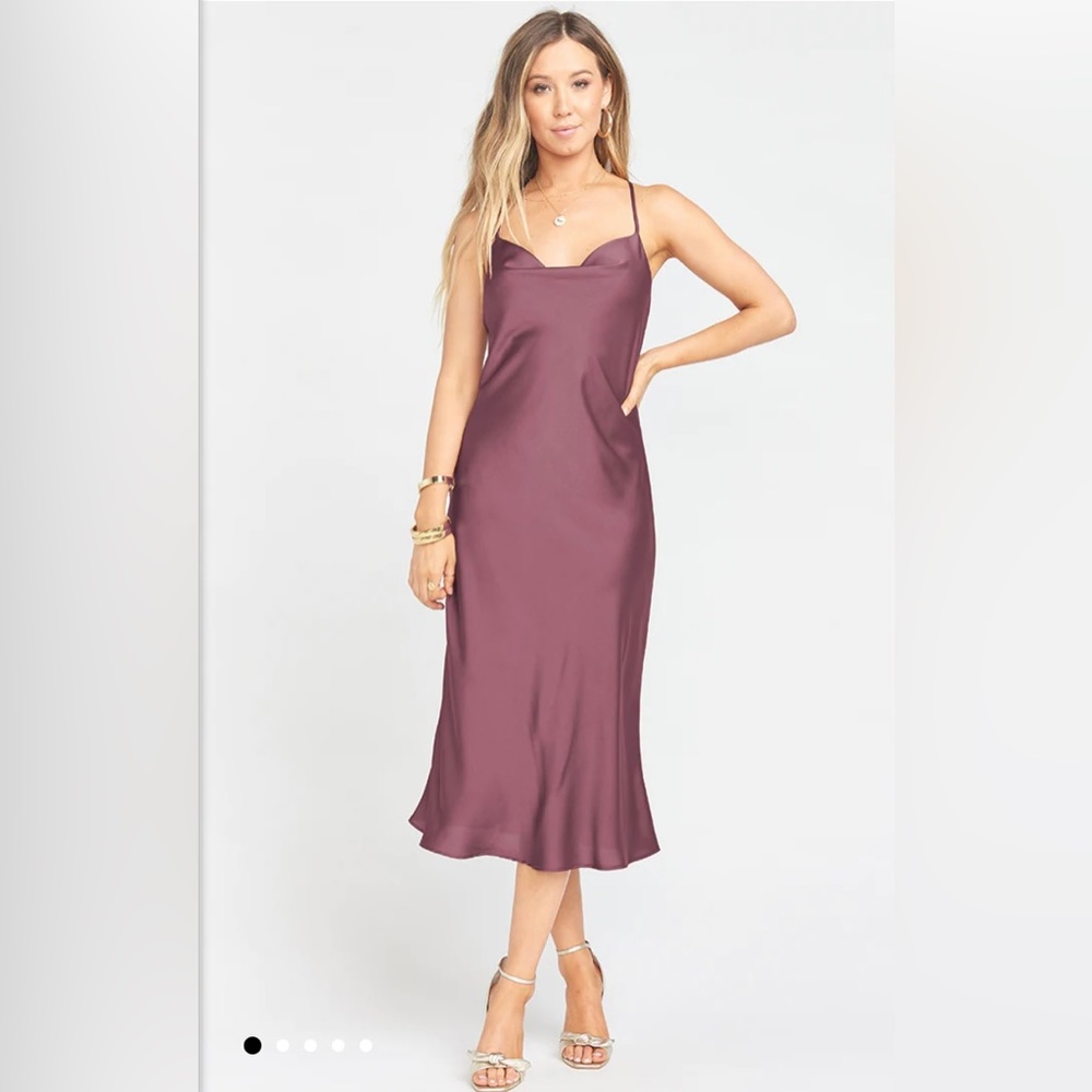 Show Me Your Mumu Verona Cowl Dress in Dusty Plum Luxe Satin